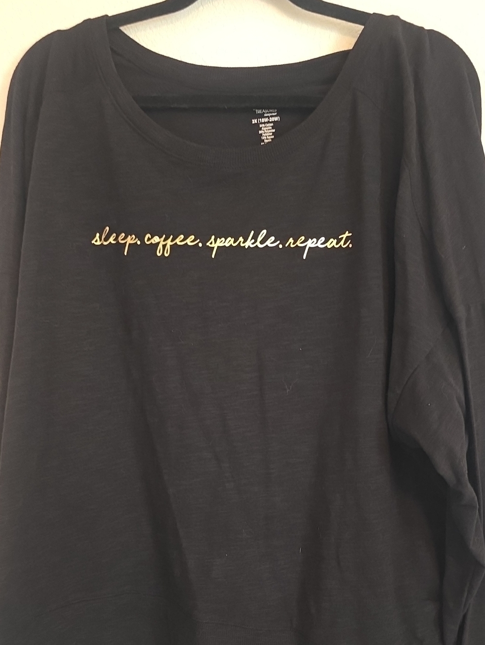 Secret Treasure Black Graphic Sweatshirt - 2x "sleep.coffee.sparkle.repeat."